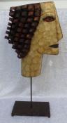 Quirky Metal Woman with Curly Hair on a Stand