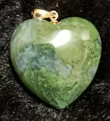 Moss Agate Puffy Heart Pendant with 925 Sterling Silver Bail