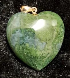 Moss Agate Puffy Heart Pendant with 925 Sterling Silver Bail