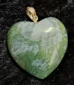 Moss Agate Puffy Heart Pendant with 925 Sterling Silver Bail