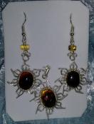 925 Sterling Silver Amber Pendant & Earrings Set