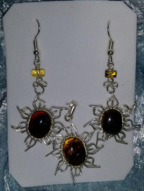 925 Sterling Silver Amber Pendant & Earrings Set