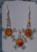 925 Sterling Silver Amber Pendant & Earrings Set