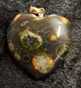 Cinnabar Peridotite Puffy Heart Pendant with 925 Sterling Silver Bail