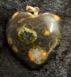 Cinnabar Peridotite Puffy Heart Pendant with 925 Sterling Silver Bail