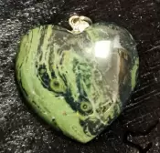 Kambaba Jasper Puffy Heart Pendant with 925 Sterling Silver Bail