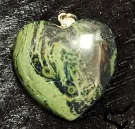 Kambaba Jasper Puffy Heart Pendant with 925 Sterling Silver Bail