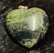 Kambaba Jasper Puffy Heart Pendant with 925 Sterling Silver Bail