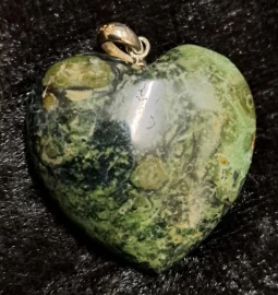 Kambaba Jasper Puffy Heart Pendant with 925 Sterling Silver Bail
