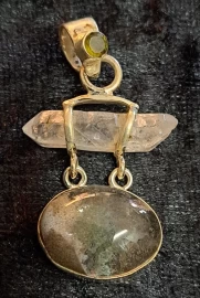 925 Sterling Silver Herkimer Diamond & Garden Quartz (Lodalite) Pendant