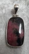 925 Sterling Silver Rhodonite Pendant.