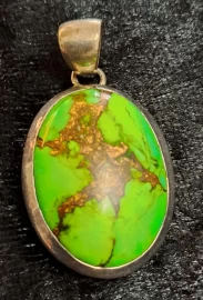925 Sterling Silver Green Mohave Turquoise Pendant